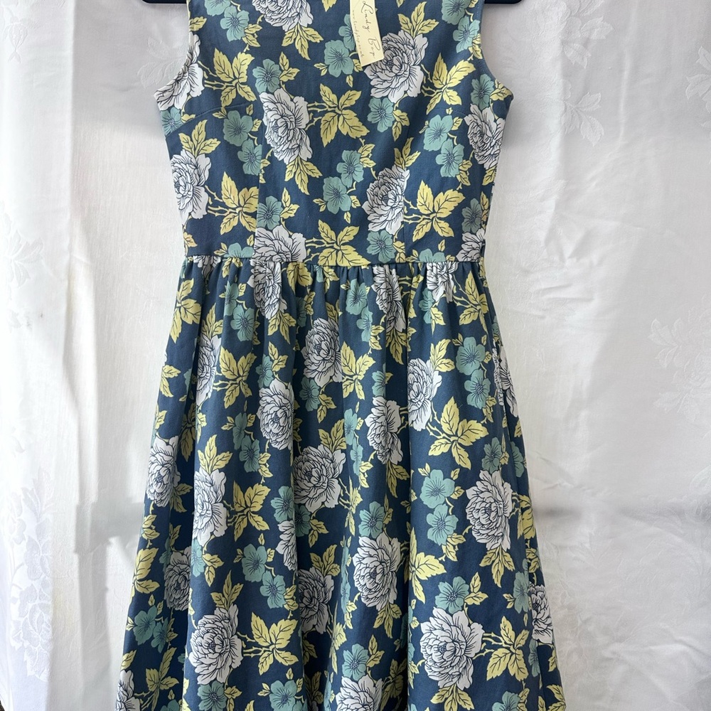 Lindy Bop Blue and Yellow Pleated A-Line Dress for Cocktail